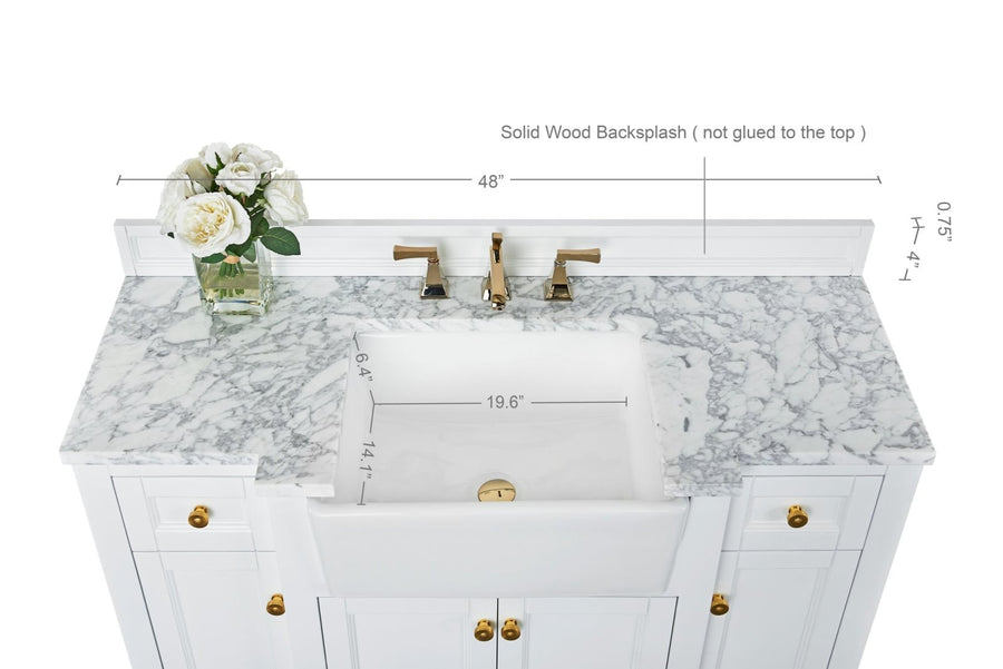 Adeline Bathroom Vanity with Farmhouse Sink  - Ancerre Designs 48 inch | Single Sink White
