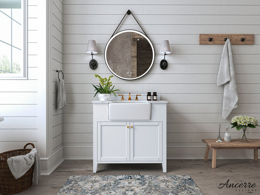 Adeline Bathroom Vanity with Farmhouse Sink  - Ancerre Designs 36 inch | Single Sink White