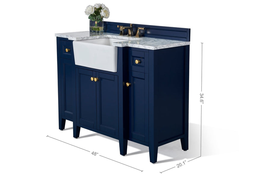 Adeline Bathroom Vanity with Farmhouse Sink  - Ancerre Designs 48 inch | Single Sink Heritage Blue