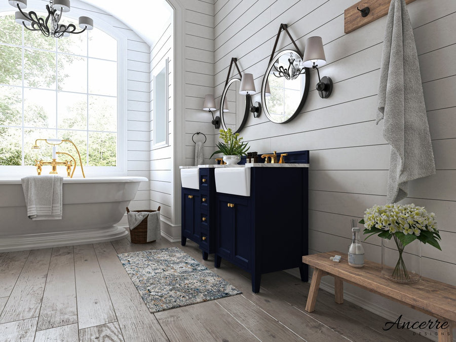 Adeline Bathroom Vanity with Farmhouse Sink  - Ancerre Designs 60 inch | Double Sink Heritage Blue