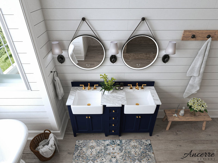 Adeline Bathroom Vanity with Farmhouse Sink  - Ancerre Designs 60 inch | Double Sink Heritage Blue