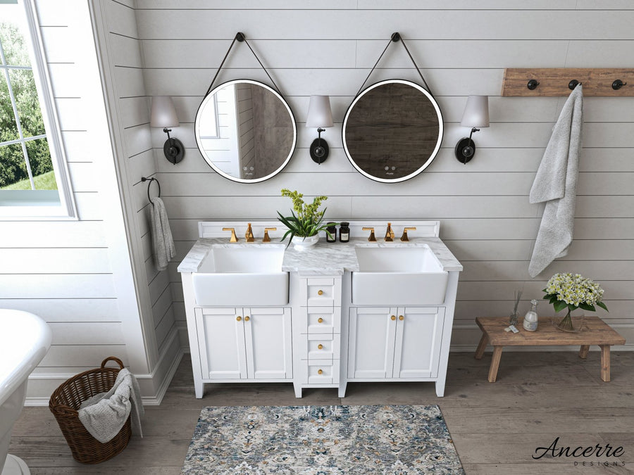Adeline Bathroom Vanity with Farmhouse Sink  - Ancerre Designs 60 inch | Double Sink White