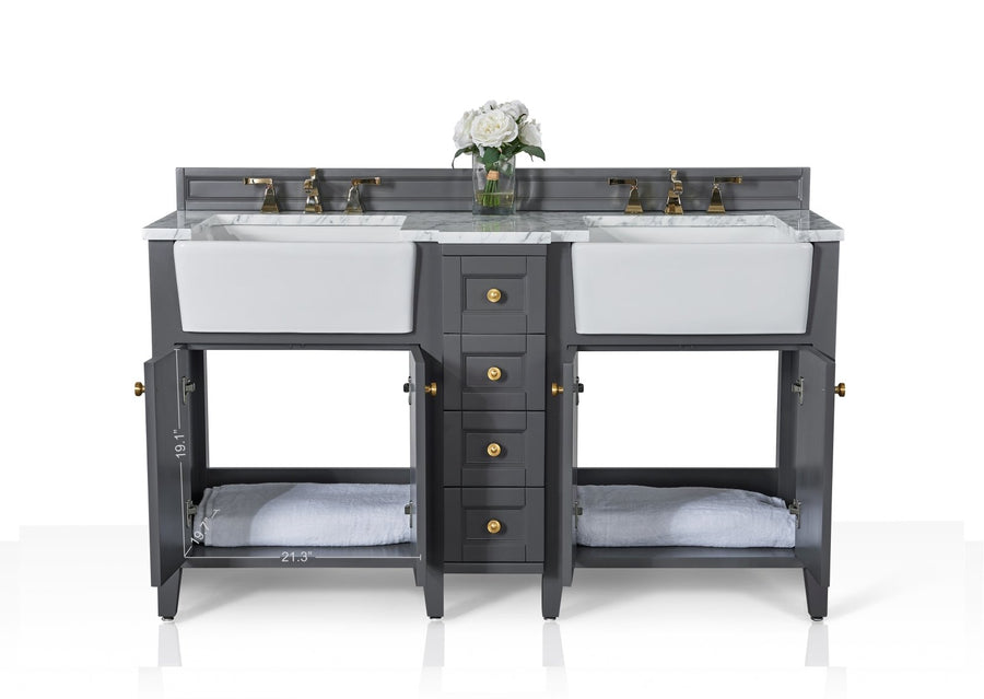 Adeline Bathroom Vanity with Farmhouse Sink  - Ancerre Designs 60 inch | Double Sink Sapphire Gray