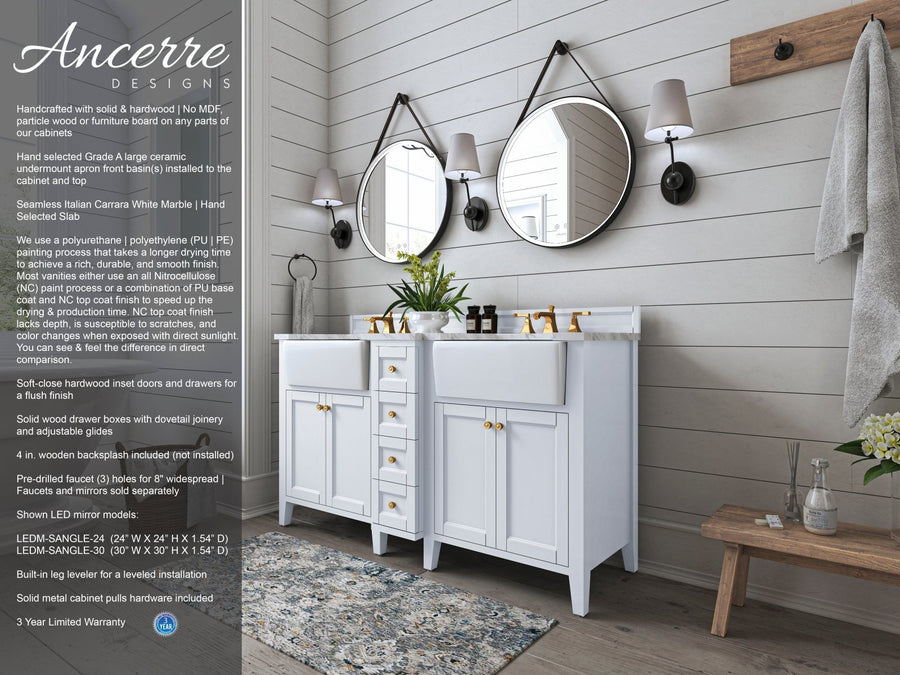 Adeline Bathroom Vanity with Farmhouse Sink  - Ancerre Designs 60 inch | Double Sink White