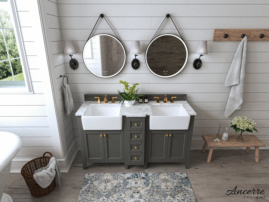 Adeline Bathroom Vanity with Farmhouse Sink  - Ancerre Designs 60 inch | Double Sink Sapphire Gray