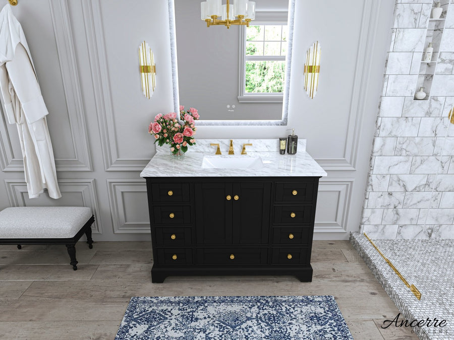 Audrey Bathroom Vanity Cabinet Set Collection - Ancerre Designs 48 inch | Single Sink Black Onyx Brushed Gold