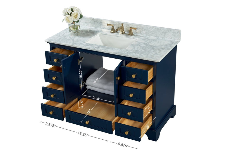 Audrey Bathroom Vanity Cabinet Set Collection - Ancerre Designs 48 inch | Single Sink Heritage Blue Brushed Gold