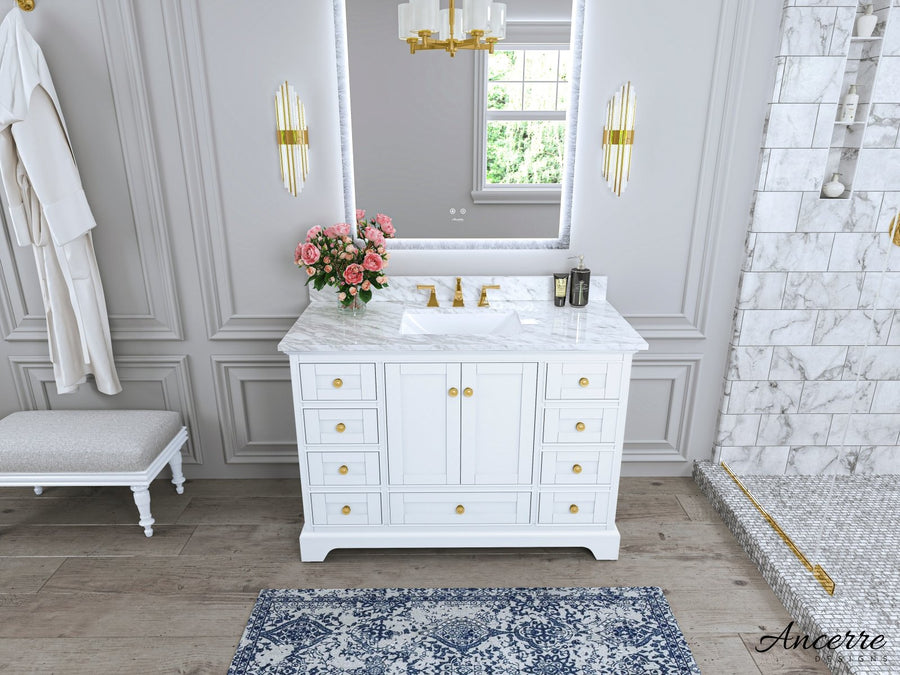 Audrey Bathroom Vanity Cabinet Set Collection - Ancerre Designs 48 inch | Single Sink White Brushed Gold