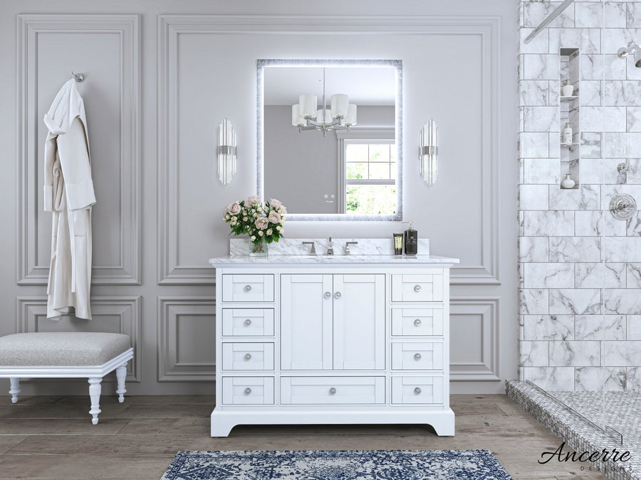 Audrey Bathroom Vanity Cabinet Set Collection - Ancerre Designs 48 inch | Single Sink White Brushed Nickel