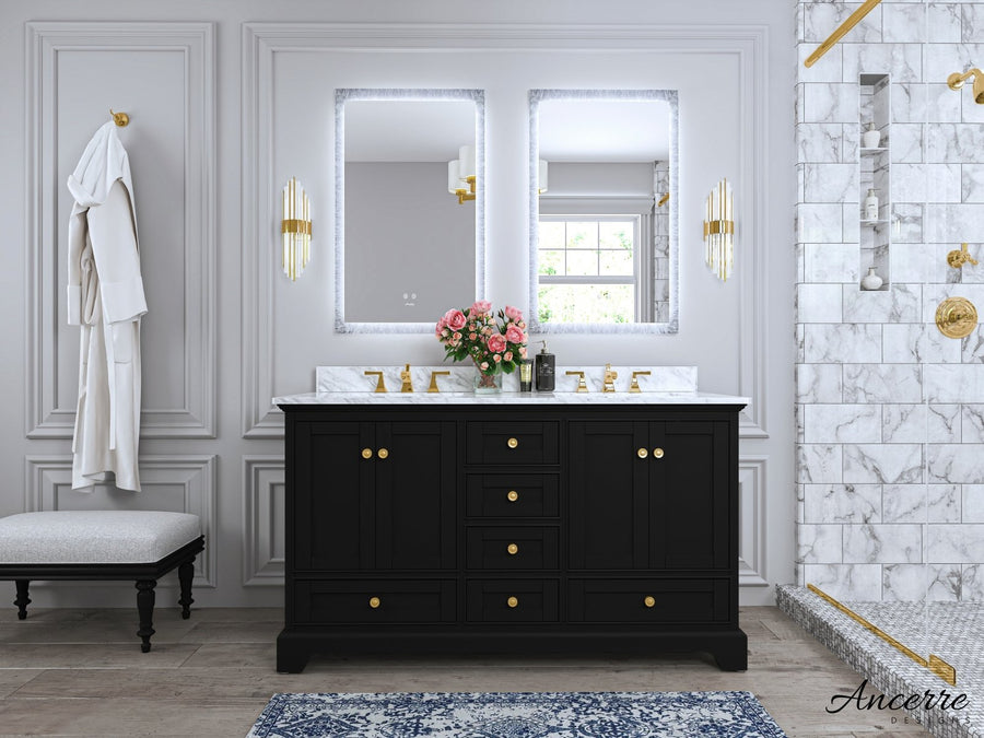 Audrey Bathroom Vanity Cabinet Set Collection - Ancerre Designs 60 inch | Double Sink Black Onyx Brushed Gold