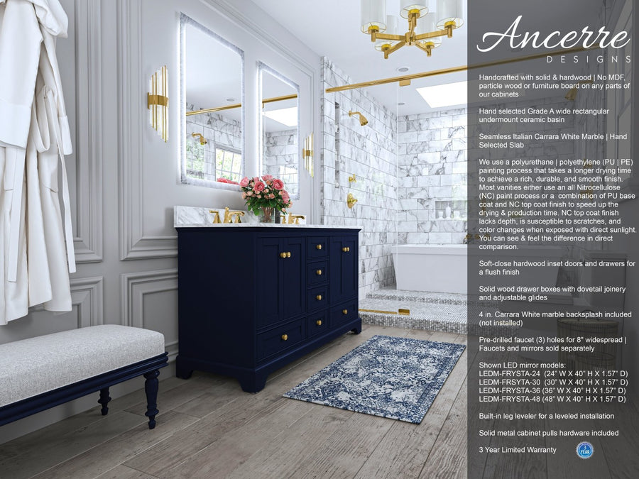 Audrey Bathroom Vanity Cabinet Set Collection - Ancerre Designs 60 inch | Double Sink Heritage Blue Brushed Gold