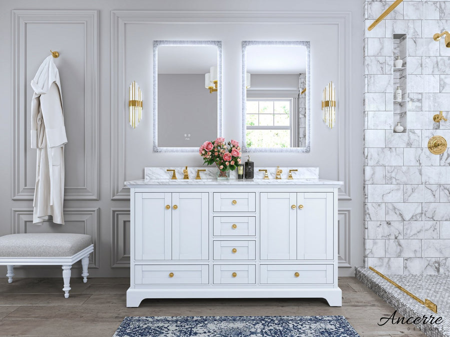 Audrey Bathroom Vanity Cabinet Set Collection - Ancerre Designs 60 inch | Double Sink White Brushed Gold
