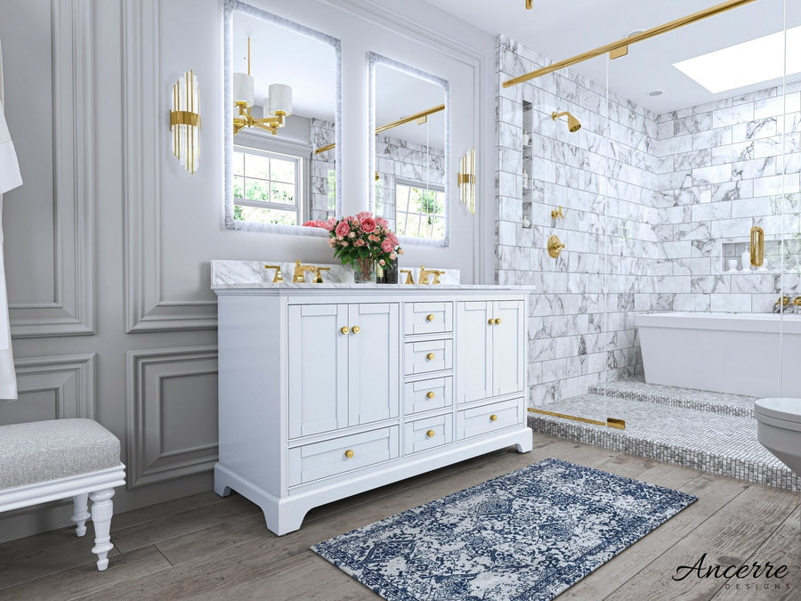 Audrey Bathroom Vanity Cabinet Set Collection - Ancerre Designs 60 inch | Double Sink White Brushed Gold