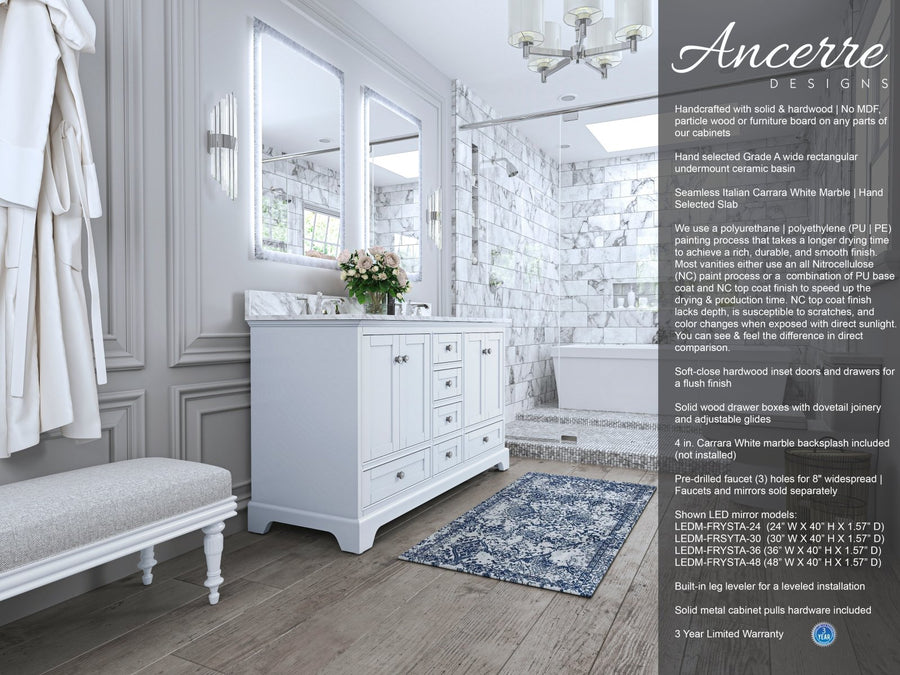 Audrey Bathroom Vanity Cabinet Set Collection - Ancerre Designs 60 inch | Double Sink White Brushed Nickel