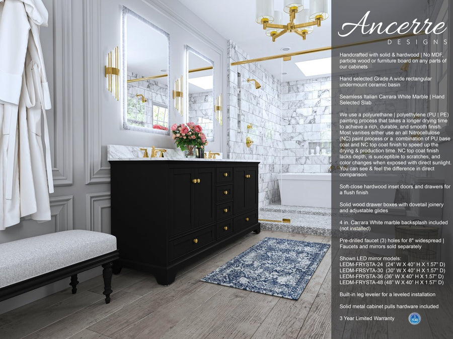 Audrey Bathroom Vanity Cabinet Set Collection - Ancerre Designs 72 inch | Double Sink Black Onyx Brushed Gold