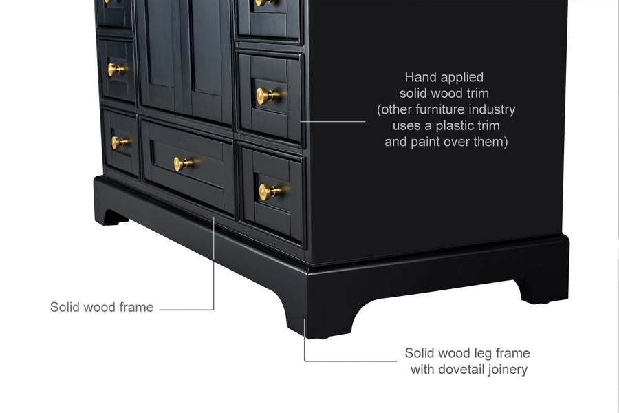 Audrey Bathroom Vanity Cabinet Set Collection - Ancerre Designs 72 inch | Double Sink Black Onyx Brushed Gold