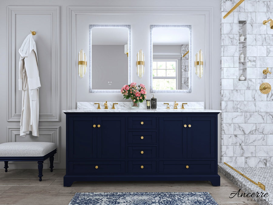Audrey Bathroom Vanity Cabinet Set Collection - Ancerre Designs 72 inch | Double Sink Heritage Blue Brushed Gold