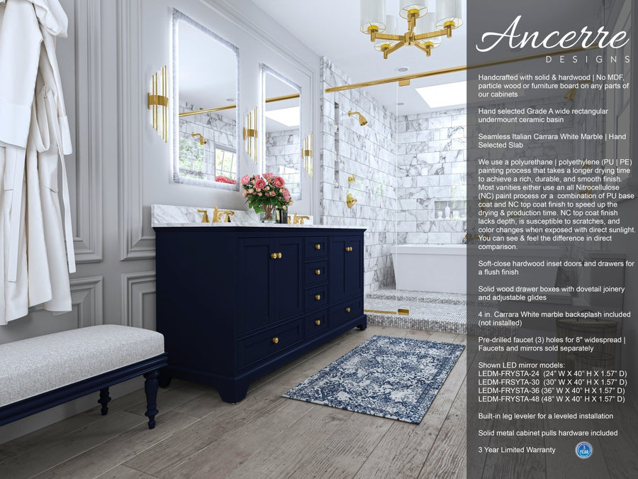 Audrey Bathroom Vanity Cabinet Set Collection - Ancerre Designs 72 inch | Double Sink Heritage Blue Brushed Gold