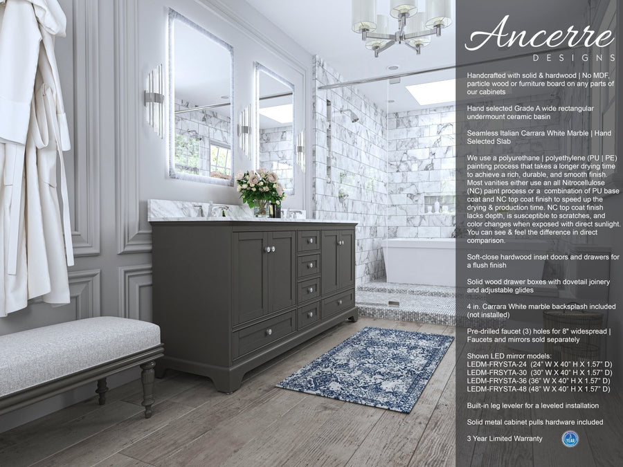 Audrey Bathroom Vanity Cabinet Set Collection - Ancerre Designs 72 inch | Double Sink Sapphire Gray Brushed Nickel
