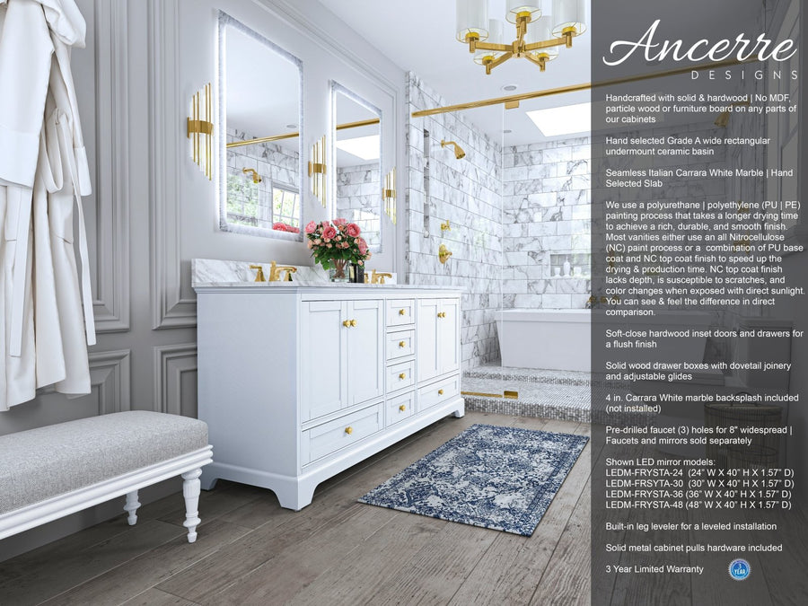 Audrey Bathroom Vanity Cabinet Set Collection - Ancerre Designs 72 inch | Double Sink White Brushed Gold