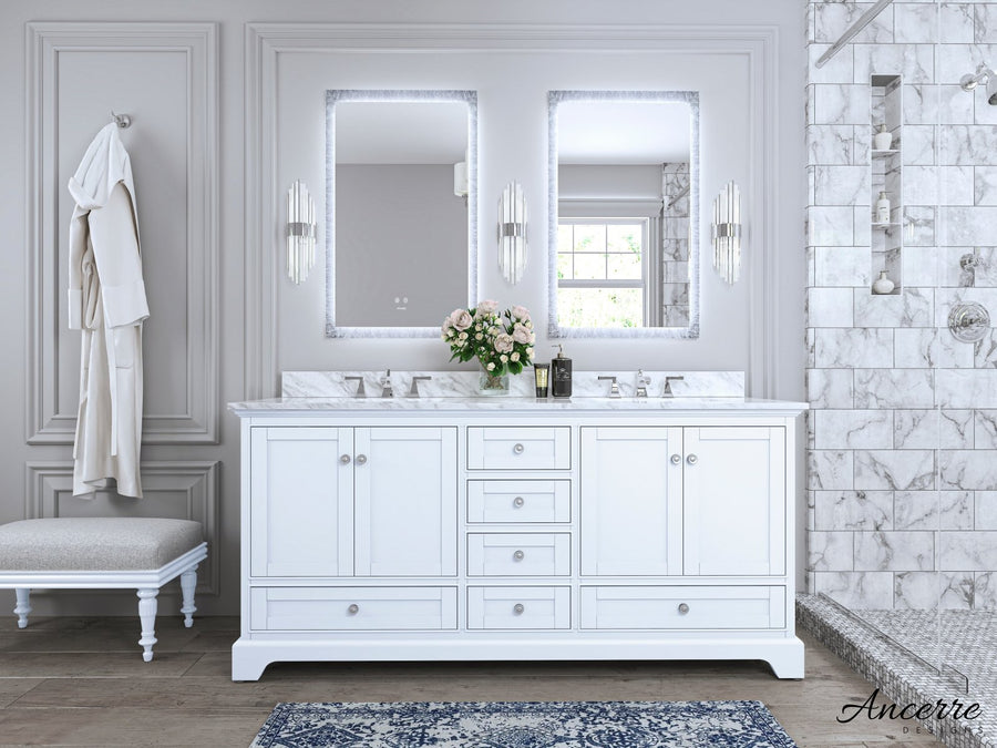 Audrey Bathroom Vanity Cabinet Set Collection - Ancerre Designs 72 inch | Double Sink White Brushed Nickel