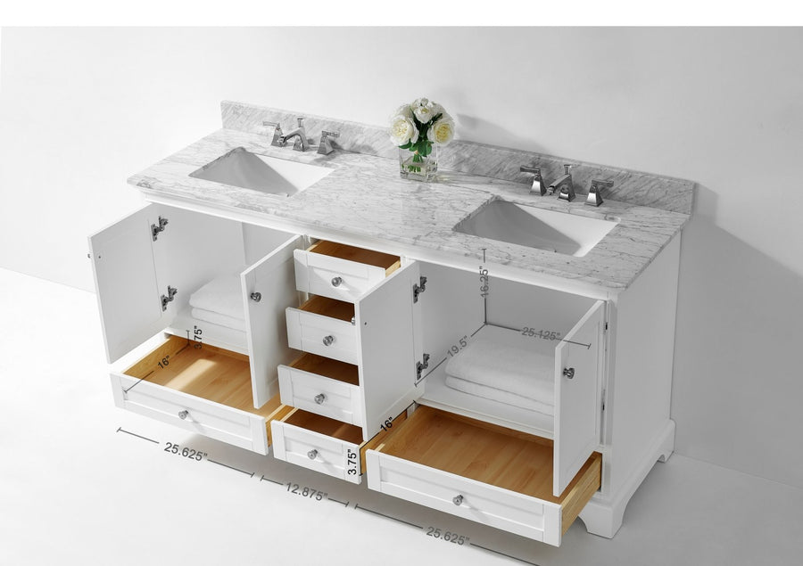 Audrey Bathroom Vanity Cabinet Set Collection - Ancerre Designs 72 inch | Double Sink White Brushed Nickel