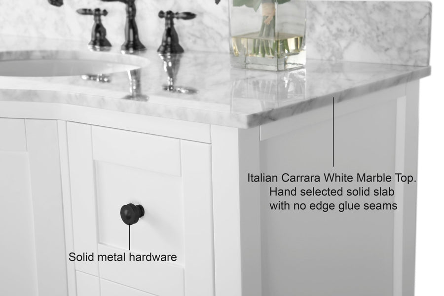 Lauren Bathroom Vanity with Sink and Carrara White Marble Top Cabinet Set - Ancerre Designs Brushed Black 48 inch. | Single Sink