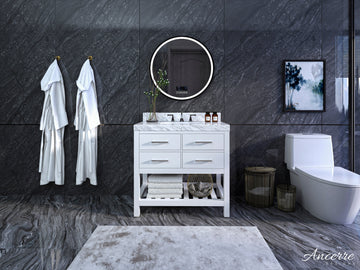 Elizabeth Bathroom Vanity Cabinet Set Collection - Ancerre Designs 36 inch | Single Sink White Brushed Nickel