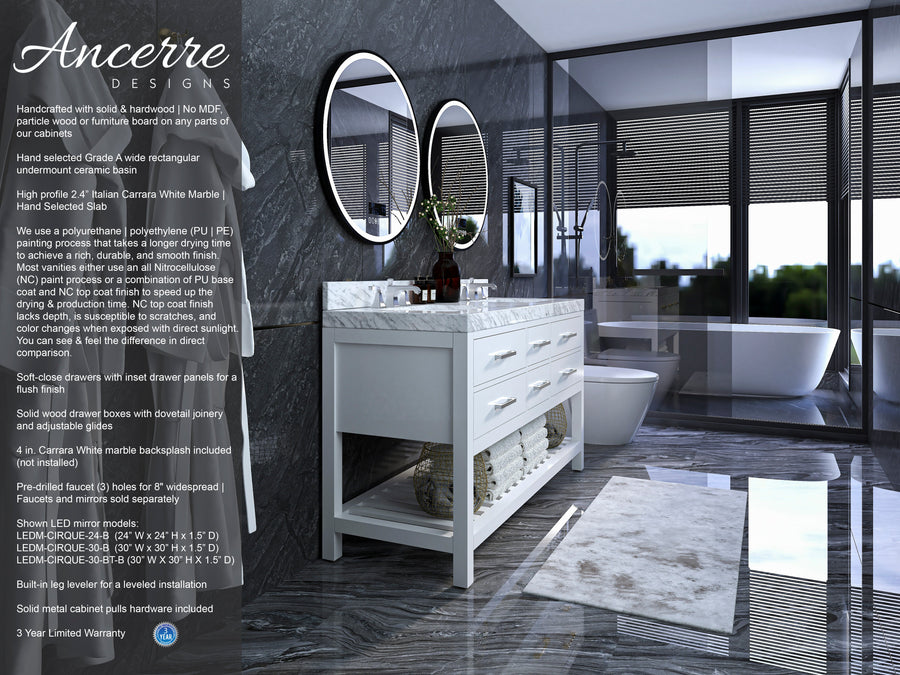 Elizabeth Bathroom Vanity Cabinet Set Collection - Ancerre Designs 60 inch | Double Sink White Brushed Nickel