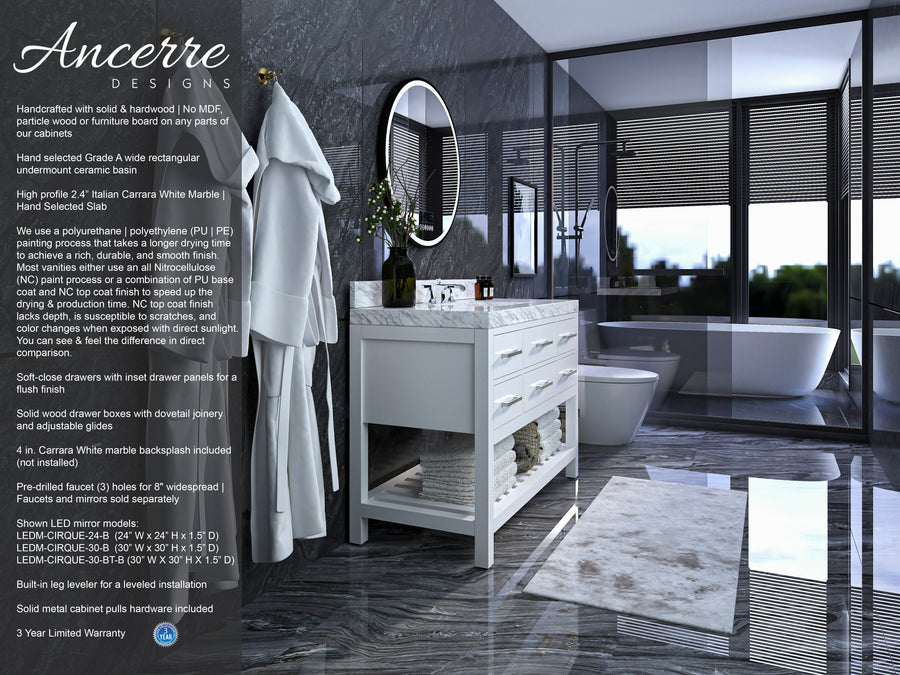 Elizabeth Bathroom Vanity Cabinet Set Collection - Ancerre Designs 48 inch | Single Sink White Brushed Nickel