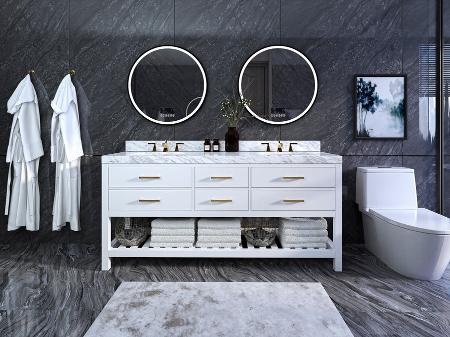 Elizabeth Bathroom Vanity Cabinet Set Collection - Ancerre Designs 72 inch | Double Sink White Brushed Gold