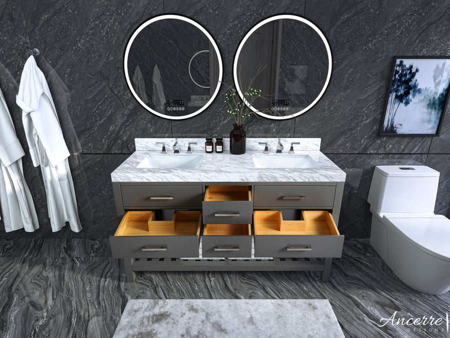 Elizabeth Bathroom Vanity Cabinet Set Collection - Ancerre Designs 60 inch | Double Sink Sapphire Gray Brushed Nickel